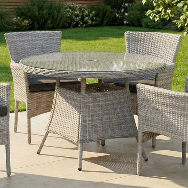 Orchard Life Elberta 4 Seat Round Dining Set with 2.5m Parasol & Base (Grey Weave) image 3