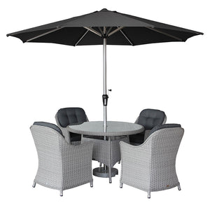 Bramblecrest Wentworth 4 Seat Garden Dining Set in Pewter Rattan with Round Table, 2.5m Crank Parasol & 15kg Base image 5
