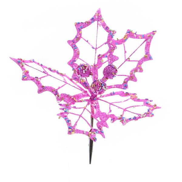 Festive Pink Holly Clip with Sprinkles image 0