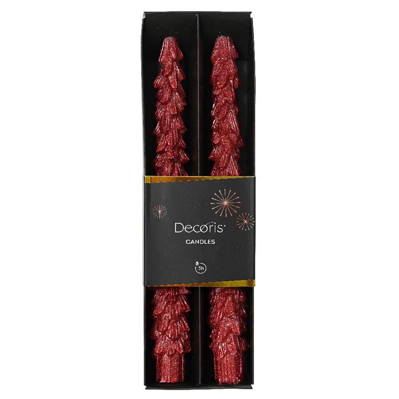 Decoris Christmas Red Tree Dinner Candles (Pack of 2) image 0