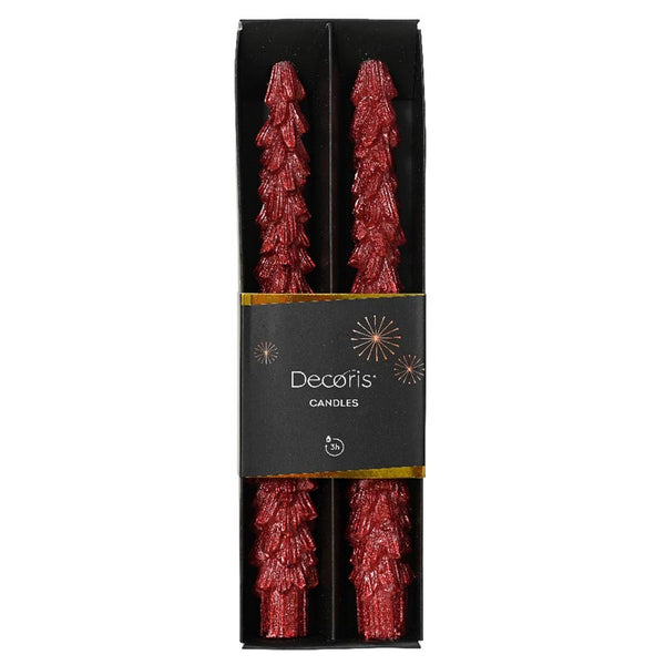 Decoris Christmas Red Tree Dinner Candles (Pack of 2) image 1