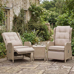 Bramblecrest Chedworth Deluxe 2 Seat Recliner Set in Sandstone Rattan with Integrated Footrests image 0
