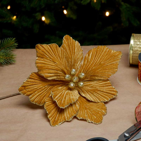 Festive Gold Velvet Magnolia Stem (40cm) image 0