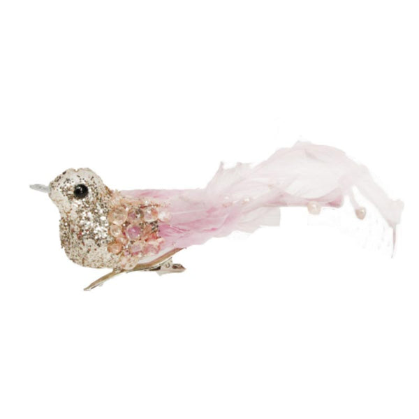 Gisela Graham Pink Glitter &amp; Feather Bird image 0
