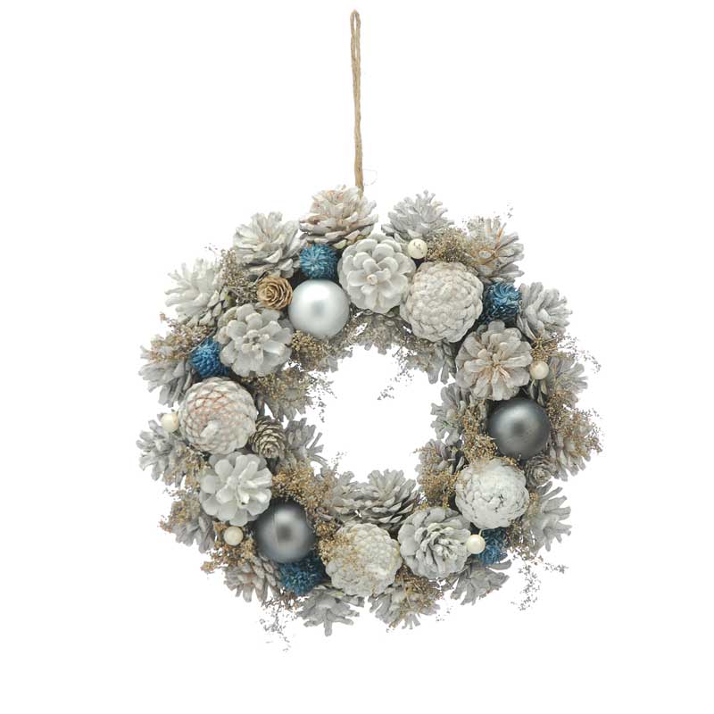 Festive White Pinecone Wreath image 0