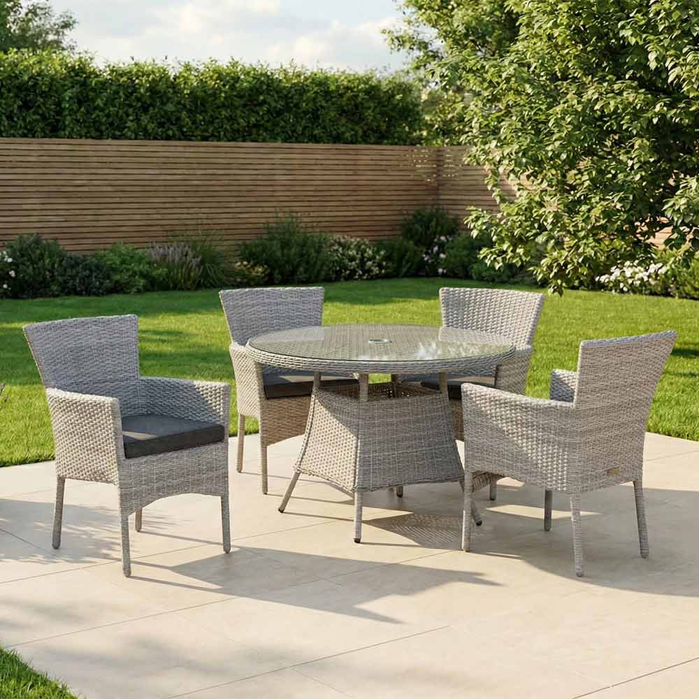 Orchard Life Elberta 4 Seat Round Dining Set with 2.5m Parasol & Base (Grey Weave) image 0