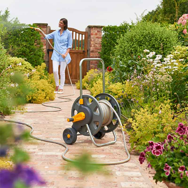 Hozelock Assembled 60m Hose Cart with 50m of 12.5mm hose & nozzle (Medium-Sized Wheels) image 0