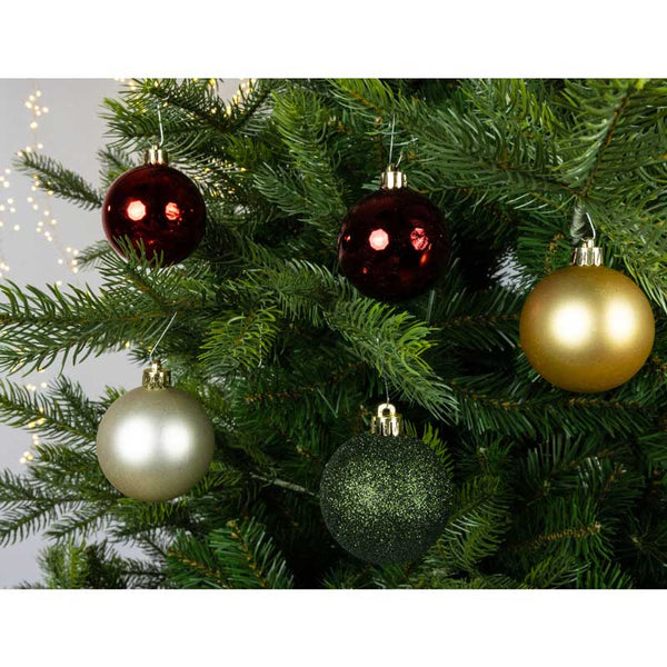Decoris Shatterproof Baubles in Red, Gold, Pearl & Green (Pack of 30) image 2