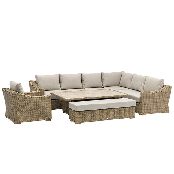 Bramblecrest Fairford L-Shaped Modular Sofa Set in Walnut Rattan with Piston Adjustable Table, Bench &amp; Sofa Chair image 10