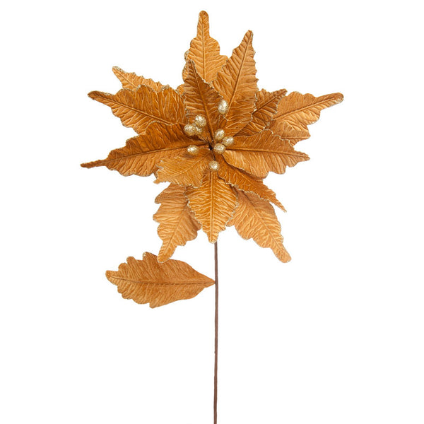 Festive Giant Gold Velvet Poinsettia Stem (68cm) image 1