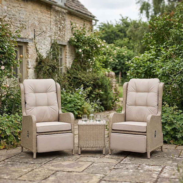 Bramblecrest Chedworth Deluxe 2 Seat Recliner Set in Sandstone Rattan with Integrated Footrests image 3
