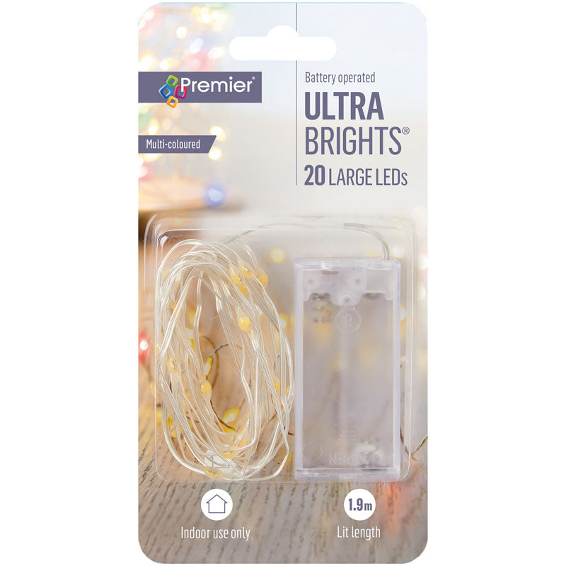 Premier 20 Battery Operated Large LED ULTRABRIGHTS with Timer - Multi-Coloured image 0