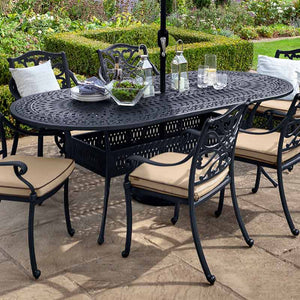 Hartman Capri 6 Seat Outdoor Dining Set in Bronze with Oval Table, Parasol & Base image 3