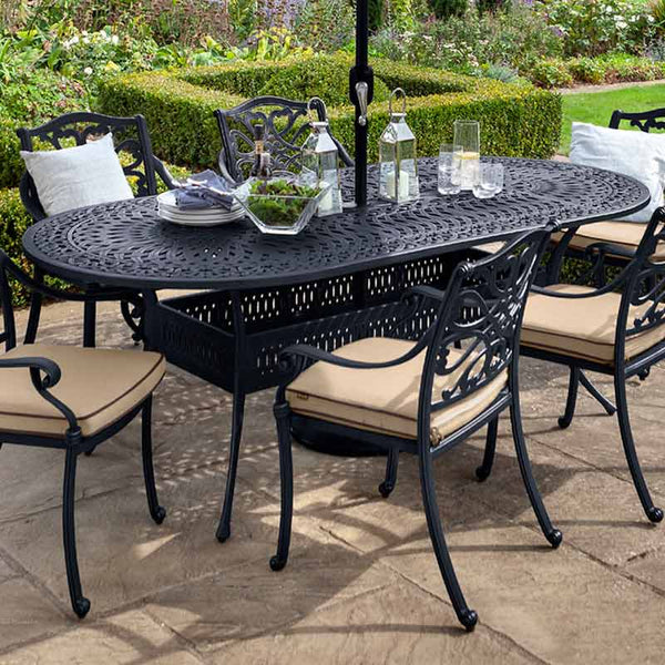 Hartman Capri 6 Seat Outdoor Dining Set in Bronze with Oval Table, Parasol & Base image 3