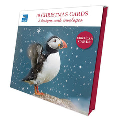 RSPB Luxury Circular Christmas Cards - Puffin & Snowflakes (Pack of 10) image 0