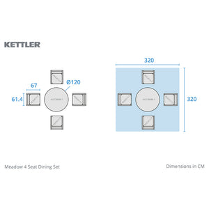 Kettler Meadow 4-Seat Wood & Rope Dining Set with 120cm Round Table, 3m Parasol & Base image 12