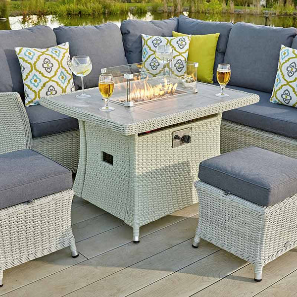 Bramblecrest Monterey Rattan Mini Corner Sofa Set in Dove Grey with Firepit Table image 2