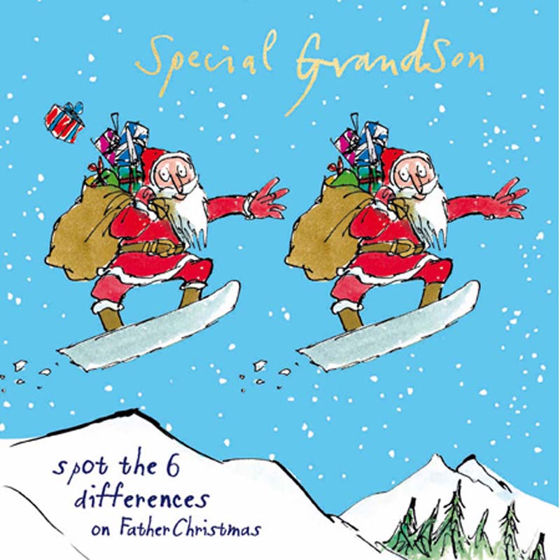 Woodmansterne Special Grandson Snowboarding Santa Christmas Card image 0