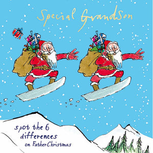 Woodmansterne Special Grandson Snowboarding Santa Christmas Card image 0