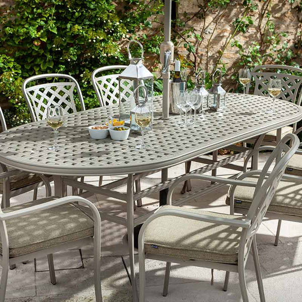 Hartman Berkeley 8 Seat Garden Dining Set in Maize with Oval Table, Parasol & Base image 1
