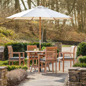 Bramblecrest Richmond 4 Seat Wooden Dining Set with Round Table, 2.5m Parasol & Base image 0