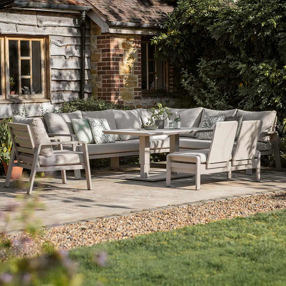 Bramblecrest Prague Modular L-Shape Sofa Set in Latte with Height-Adjustable Table (Seats 8) image 0