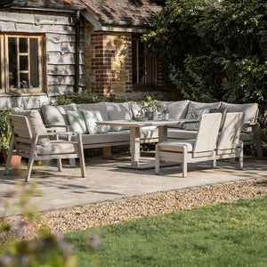 Bramblecrest Prague Modular L-Shape Sofa Set in Latte with Height-Adjustable Table (Seats 8) image 0