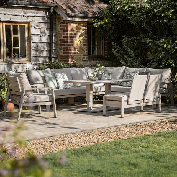 Bramblecrest Prague Modular L-Shape Sofa Set in Latte with Height-Adjustable Table (Seats 8) image 0