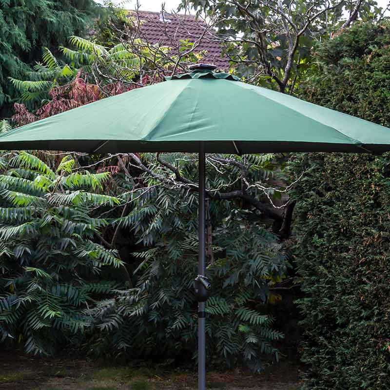 Sturdi 2.7m Aluminium Round Crank Parasol with LEDs, Green image 0