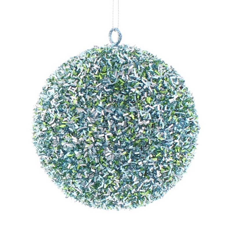 Festive Foam Bauble with Glitter & Tinsel in Duck Egg Blue image 0
