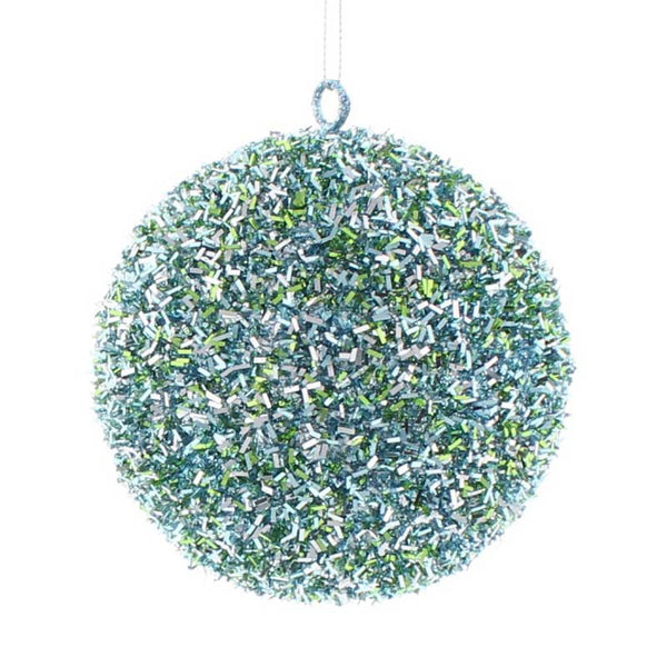 Festive Foam Bauble with Glitter & Tinsel in Duck Egg Blue image 0