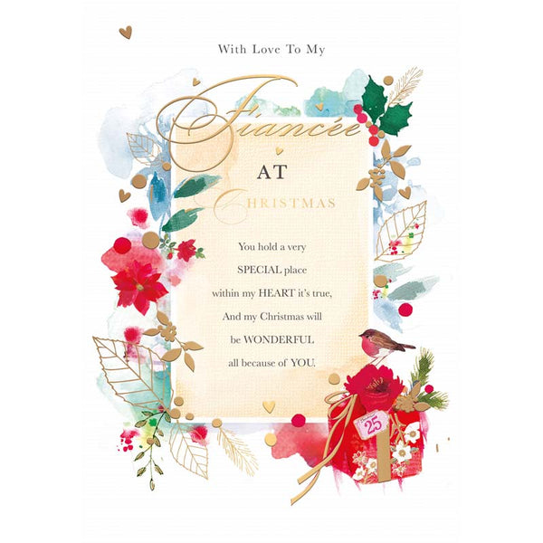 Words N Wishes Panel with Christmas Flowers & Present Christmas Card image 0