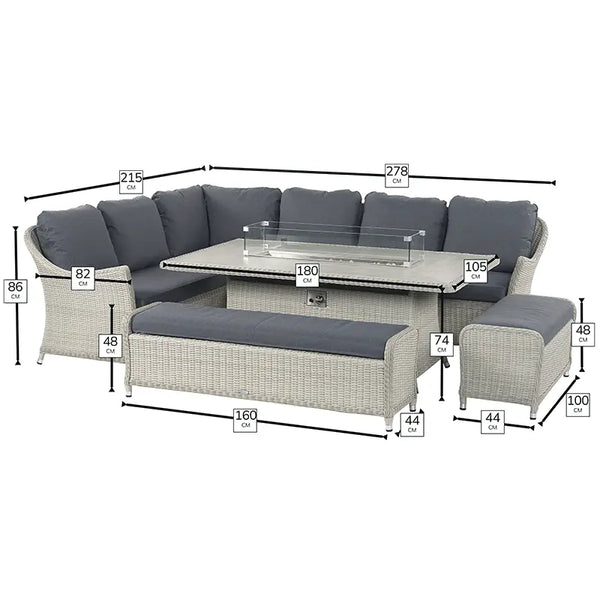 Bramblecrest Monterey L-Shape Corner Sofa Set in Dove Grey Rattan with Rectangular Firepit Table image 6