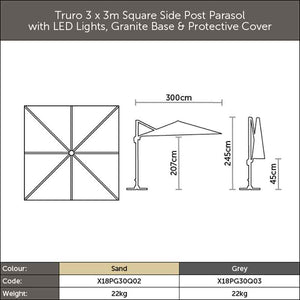 Bramblecrest Truro 3 x 3 m Square Cantilever Parasol in Sand with LED, Granite Base &amp; Cover image 6