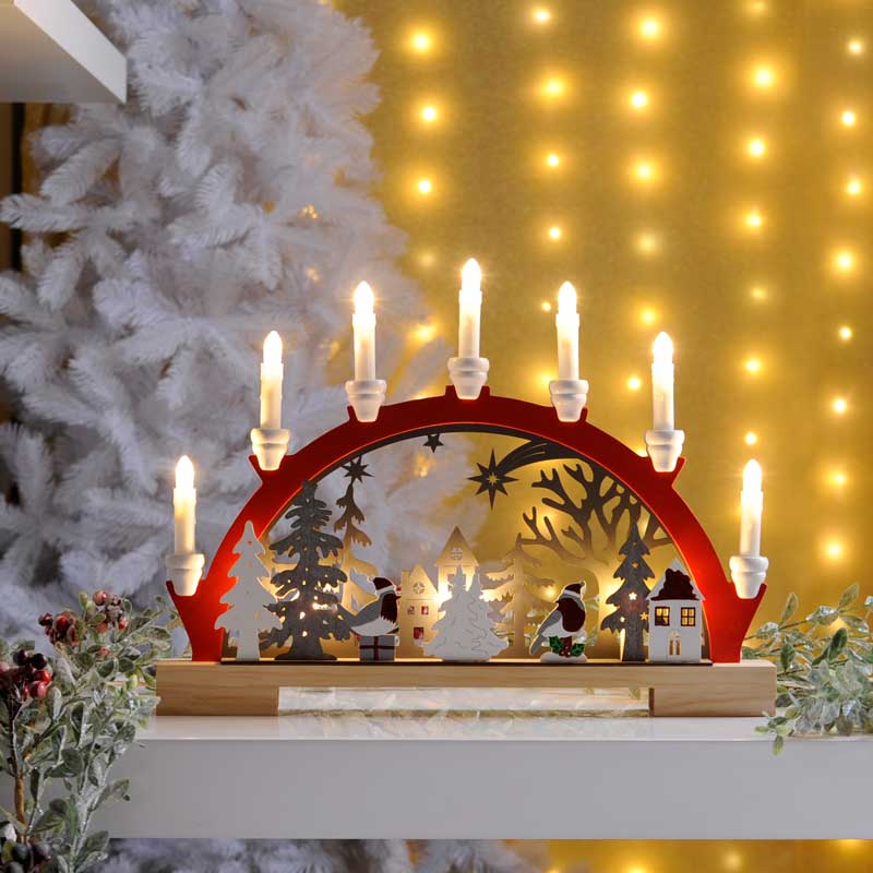 Festive Battery-Operated Robin Candle Bridge image 0