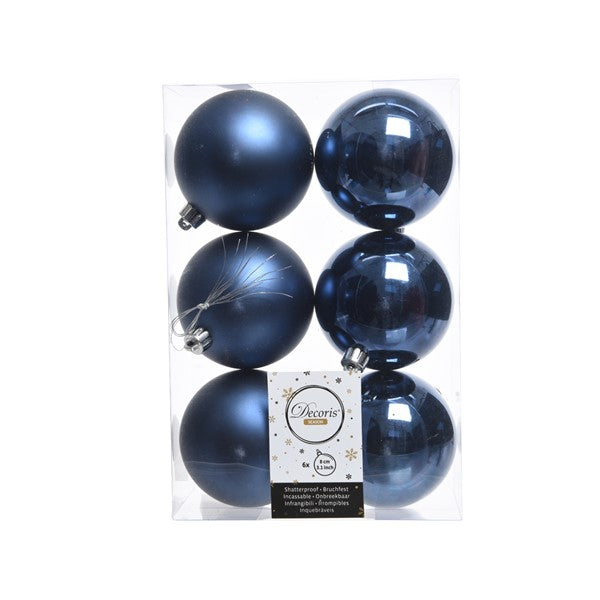Decoris Shatterproof Baubles in Night Blue (Pack of 6) image 0