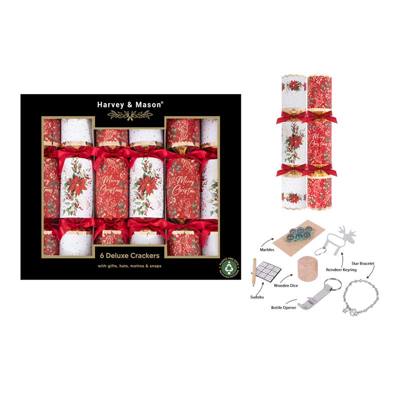 Harvey &amp; Mason 6 Deluxe Poinsettia Crackers image 0