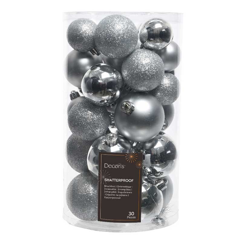 Decoris Shatterproof Baubles in Silver (Pack of 30) image 0