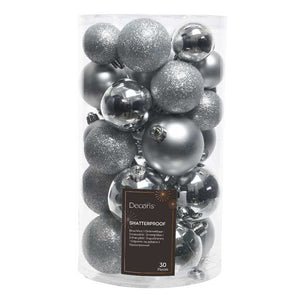 Decoris Shatterproof Baubles in Silver (Pack of 30) image 0