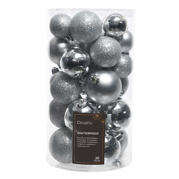 Decoris Shatterproof Baubles in Silver (Pack of 30) image 0