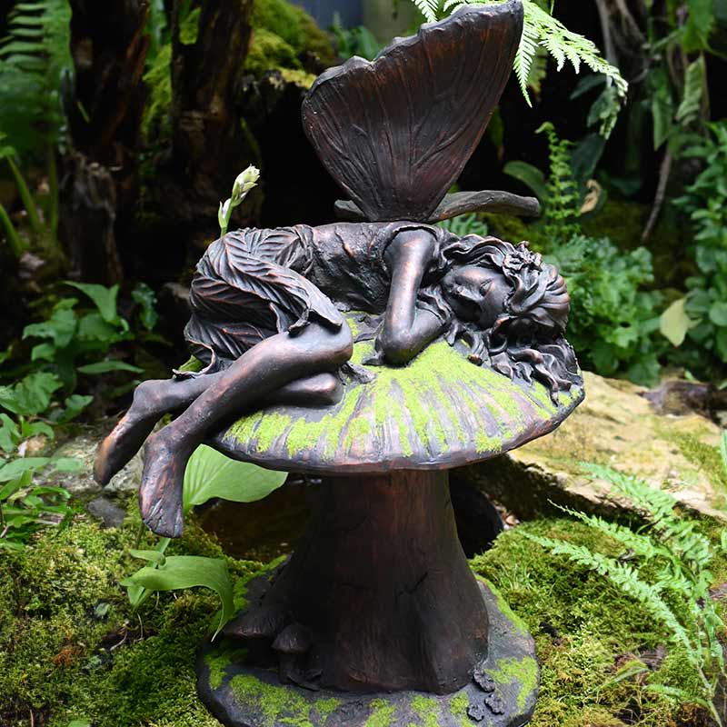 Home & Garden UK Sleeping Fairy Statue with Green Flock image 0