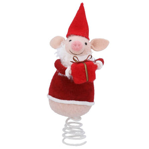 Gisela Graham Pig with Santa Outfit Tree Topper image 0