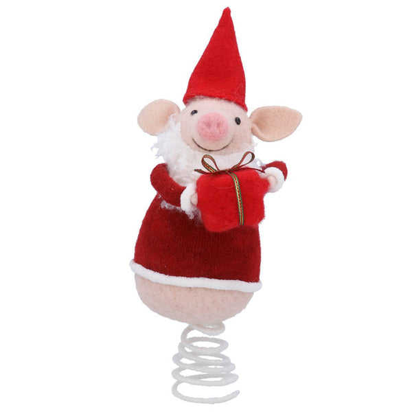 Gisela Graham Pig with Santa Outfit Tree Topper image 0