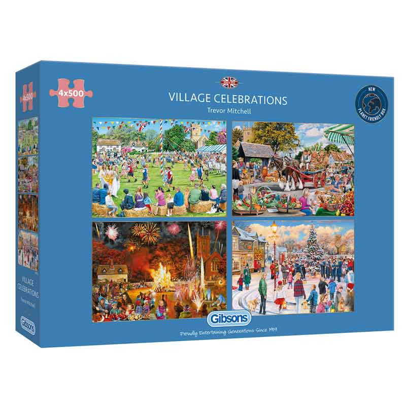 Gibsons Village Celebrations 4 x 500 Piece Jigsaw Puzzles image 0