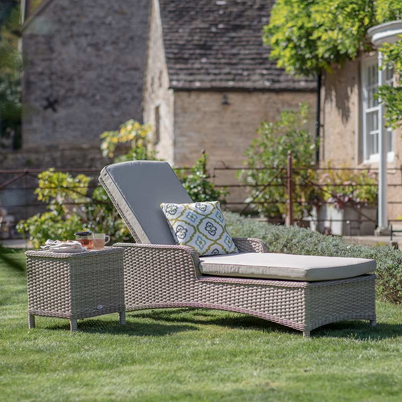 Bramblecrest Somerford Sandstone Rattan Sun Lounger with Side Table image 0