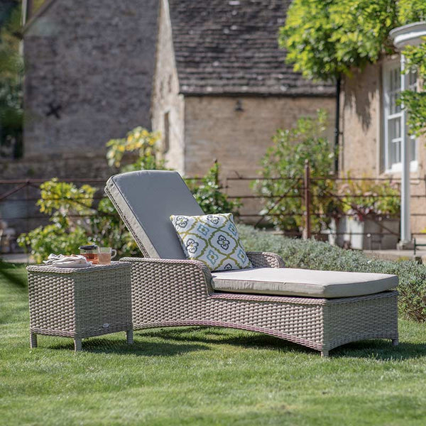 Bramblecrest Somerford Sandstone Rattan Sun Lounger with Side Table image 0