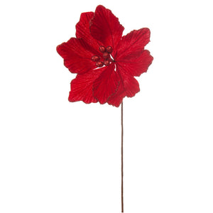 Festive Red Velvet Magnolia Stem (40cm) image 1