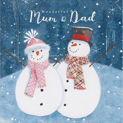Woodmansterne Snowmen Mum & Dad Christmas Card image 0