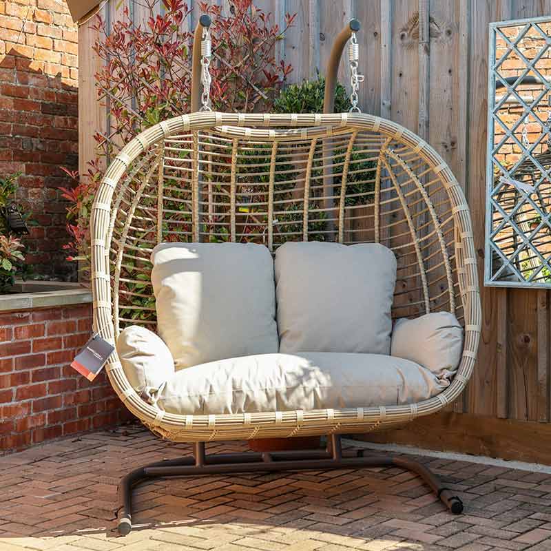 Bramblecrest Somerford Open Weave Double Hanging Cocoon in Sandstone Rattan image 0