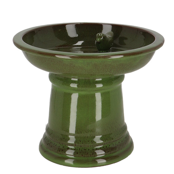 Fallen Fruits Small Ceramic Bird Bath on Pedestal Green image 0